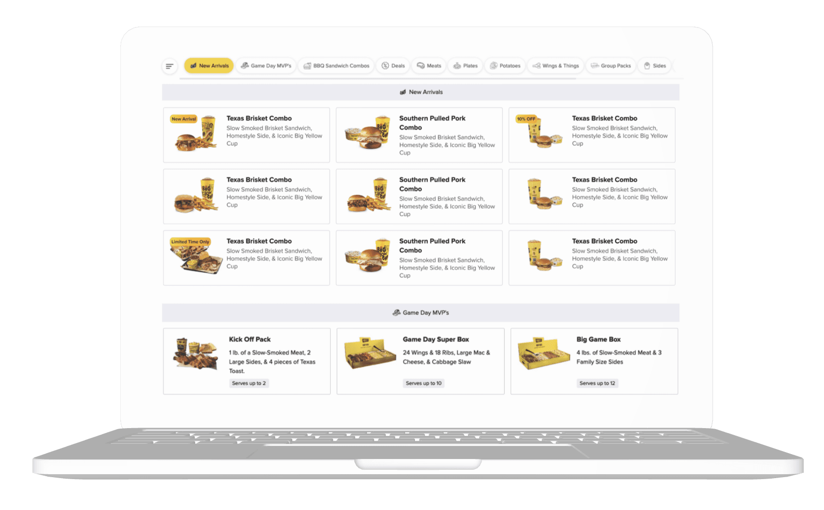 Menu category grid in a restaurant web shop